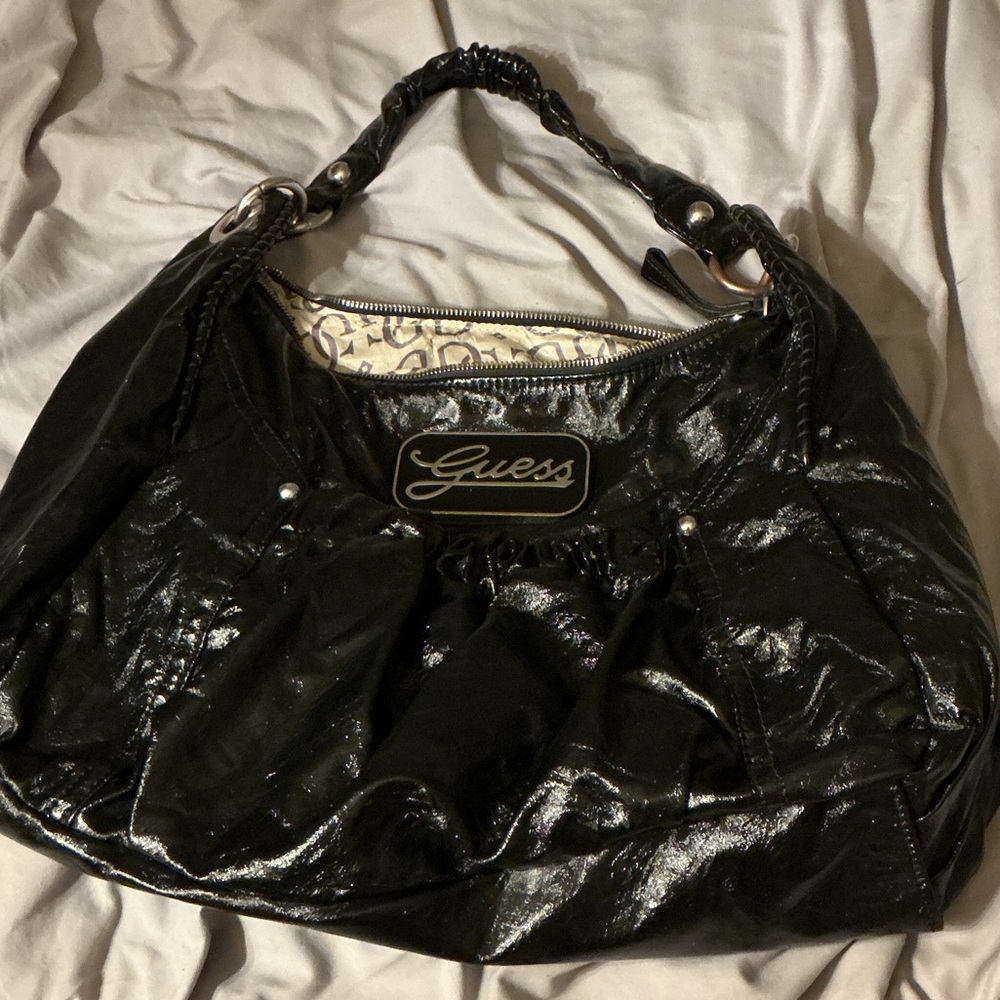 Guess Shiny Black Shoulder Bag